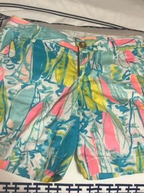 Lilly Pulitzer Multicolor Tropical Print Bermuda Shorts - Teal, Pink, Yellow